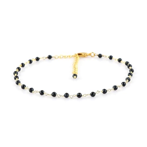 Natural Blue Sapphire Beaded Rosary Anklet, Handmade Craft, Beads Bracelet, Chakra Healing, Gemstone Women Jewelry, Dainty Gold Plated 9 inch + 2 inch (1pcs)