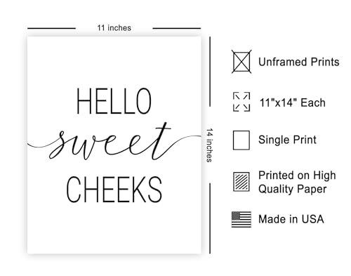 Monem Art Hello Sweet Cheeks Poster - Nursery Print - Humorous Design - Typography Art - Minimal Decor - Half Bath Sign Print - Funny Kids Bathroom or Powder Room - 11x14 UNFRAMED - color: Style-01, size: 11"L x 14"W