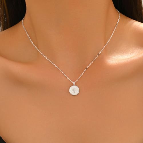 925 Sterling Silver Mother of Pearl Cross Necklace for Women - color: Silver- Sequins