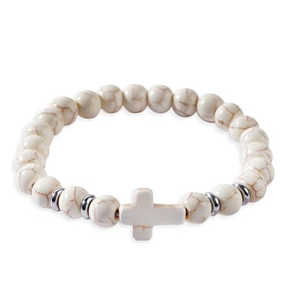 Cross Birthstone Gemstone Beaded Stretch Protection Bracelet for Man Woman, Handmade Healing Stone Chakra Beads Elastic Bracelets Accessories Fashion Jewelry Gift. - color: White Cross Stone