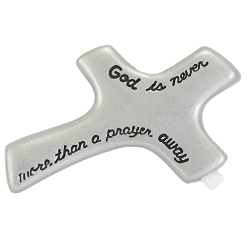 A Prayer Away Silver Metal Palm Cross, Handheld Cross for Comfort and Prayer, 2 3/4 Inches, by Cathedral Art