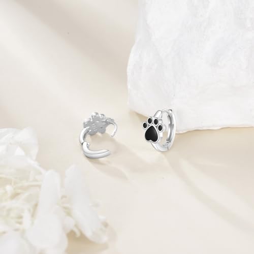 AOBOCO Black Hoops Earrings for Men Sterling Silver Viking Celtic Cross Heart Skull Round Triangle Hoop Earrings Birthday Father Day Christmas Jewelry Gifts for Men Women Friends - style: Paw Hoops