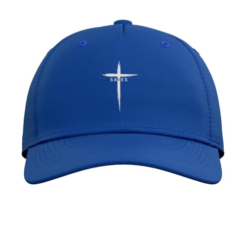 Cool Christian Cross Jesus Saves Men Women Graphic Christ Adjustable Baseball Hat - color: Royal Blue