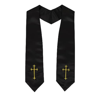 Clergy Stole, Choir Stole with Cross Embroidery 60'' - color: Black