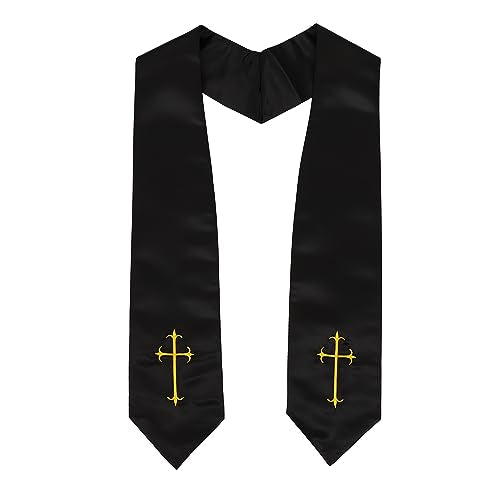 Clergy Stole, Choir Stole with Cross Embroidery 60'' - color: Black