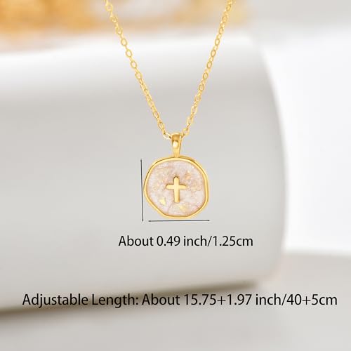 925 Sterling Silver Mother of Pearl Cross Necklace for Women - color: Gold- Sequins