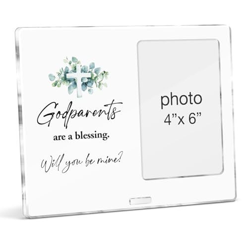 Godfather Gifts Picture Frame, Godfather Gifts From Godchild, Godfathers Are a Blessing Acrylic Photo Frames, Photo 4 x 6 Inches - color: Godparents- C