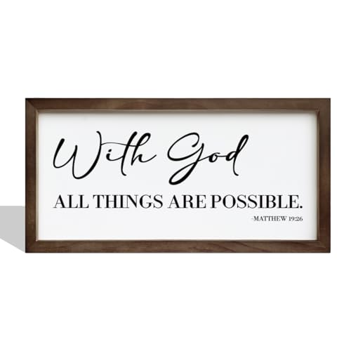 With God All Things Are Possible - Christian Wall Art, Framed Plaque Sign, Bible Verse Frame, Scripture Art, Artwork for Home and Living Room Decor - color: multicolor