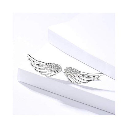 Angel Wings CZ Ear Climber Earrings S295 Sterling Silver Cuff Crawler Hook Studs for Women Daugther