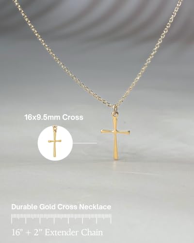 Anika Bella Cross Necklace for Women, Dainty Minimalist Pendant Cross Necklaces - color: Gold