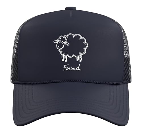 Found Minimalist Sheep Christian Psalm 23 Lamb Christian Trucker Hat with Adjustable Mesh Back - color: Navy Blue