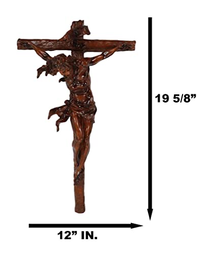 Ebros Large 19.75" High INRI Jesus Christ Crucified On The Cross Wall Hanging Crucifix Crosses Sculpture in Deep Brown Mahogany Faux Wood Like Finish Catholic Christian Home Decor Resin Plaque