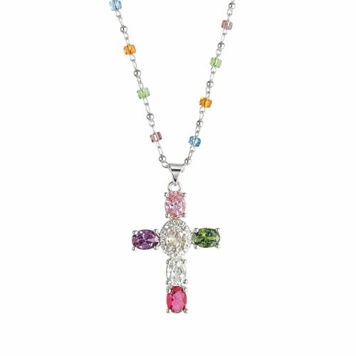 Colorful Crystal Rainbow Symbol Pendant Alloy Clavicle Necklace - color: coloful3