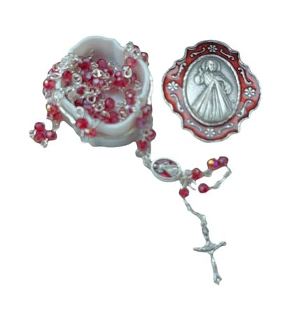 Catholic Silver Linked Rosary Set – 3mm Beads, 14.25" Length, Metal Keepsake Gift Box with Enamel Inlay – Perfect First Communion Gift (Divine Mercy) - color: Divine Mercy