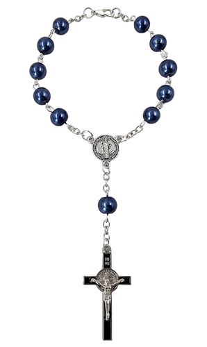 TALISMAN4U St Benedict One Decade Catholic Rosary for Car Rearview Mirror - color: Blue Car Rosary