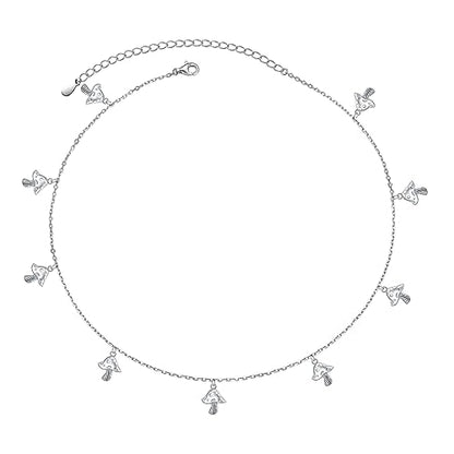 DAOCHONG Women S925 Sterling Silver Disc Statement Choker Necklace - style: Mushroom