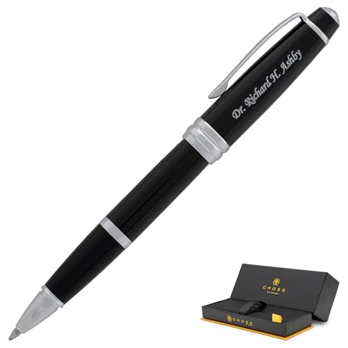 Cross Bailey Personalized Rollerball Pen in Black Lacquer with Chrome Trim - color: Black