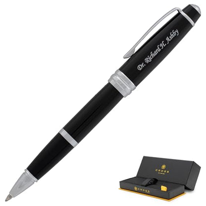 Cross Bailey Personalized Rollerball Pen in Black Lacquer with Chrome Trim - color: Black