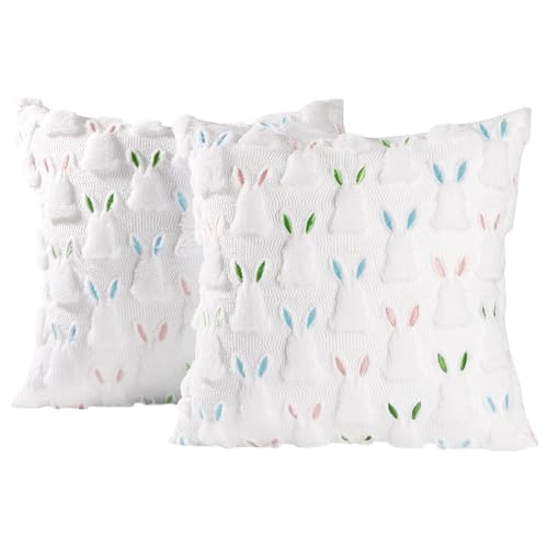 ALFEVA 18" x 18" Pillow Covers Set of 2, Easter Decorations Cute Soft Plush Bunny Throw Pillow, Spring Farmhouse Decorations for Home Sofa Couch Living Room Bedroom - size: 18" x 18" (Pack of 2)