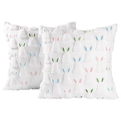 ALFEVA 18" x 18" Pillow Covers Set of 2, Easter Decorations Cute Soft Plush Bunny Throw Pillow, Spring Farmhouse Decorations for Home Sofa Couch Living Room Bedroom - size: 18" x 18" (Pack of 2)