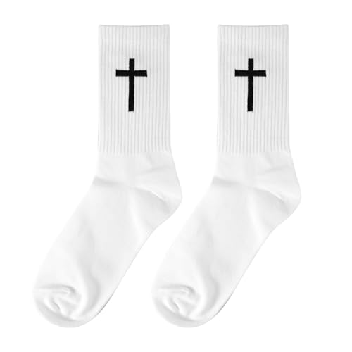 Mikovivi Cross Socks for Men Women, Soft Breathable Cotton Christian Prayer Socks Jesus Faith Stocking Religious Gifts for Dad Husband Friends Youth
