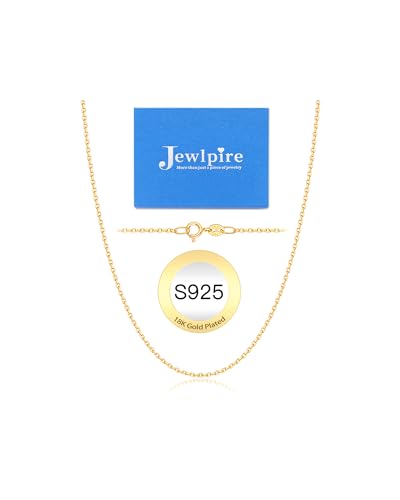 Jewlpire 925 Sterling Silver Chain Necklace for Women, 1.1mm Cable Chains 18K Gold Plated Chain for Women, Thin Sturdy Women's Chains Necklace 14 16 18 20 22 24 Inch - color: Gold, size: 16 Inch