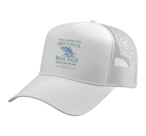 Christian Faith Jesus Simon Peter Funny Seafood Bible Verse Trucker Hat with Adjustable Mesh Back - color: White
