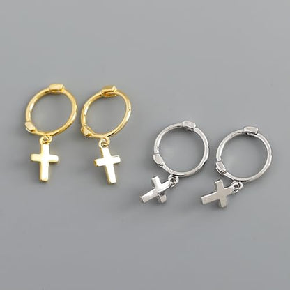SUYACS Dainty 14k Gold Plated Cross Drop Dangle Earrings for Women - color: Style 1-Silver