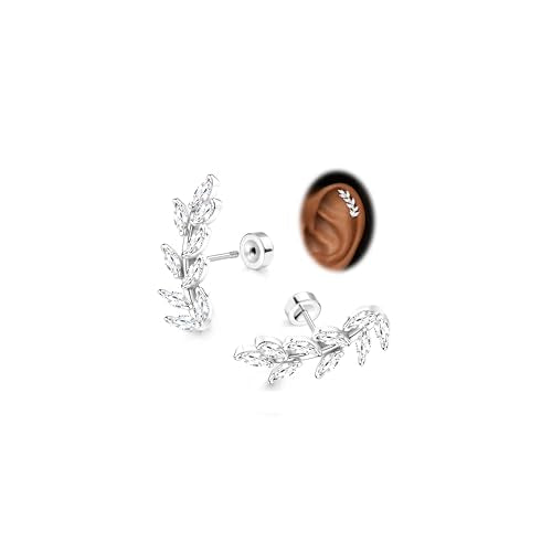 JeryWe Cartilage Earrings for Women Hypoallergenic Helix Piercing Jewelry - color: D:leaf-silver filled