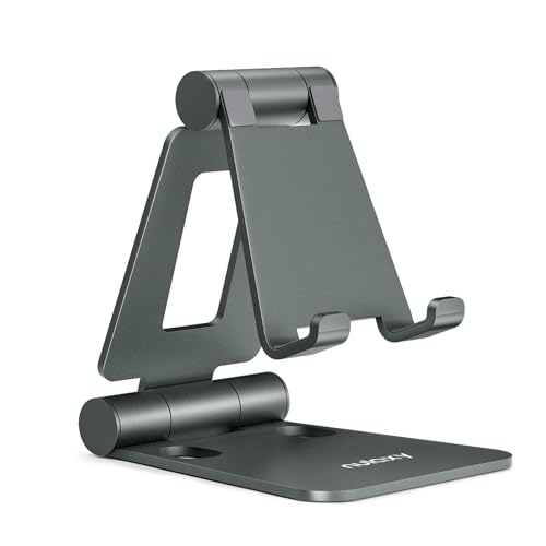 Nulaxy Full Aluminum Dual Folding Cell Phone Stand for Desk, Gray - color: D-Grey