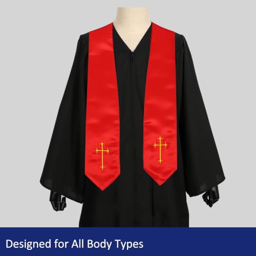 Clergy Stole, Choir Stole with Cross Embroidery 60'' - color: Red