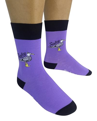 FUNATIC Socks with Funny and Profane Sayings, Sarcastic Gift for Men Women - color: Salty Seagull