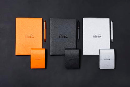 Rhodia cfmtpuA5or Metallic PU Leather Cover, Black (Stapled Notebook, A5, 0.2 inch (5 mm) Square Ruled, Orange Included) - color: Black, style: Notebook, A5