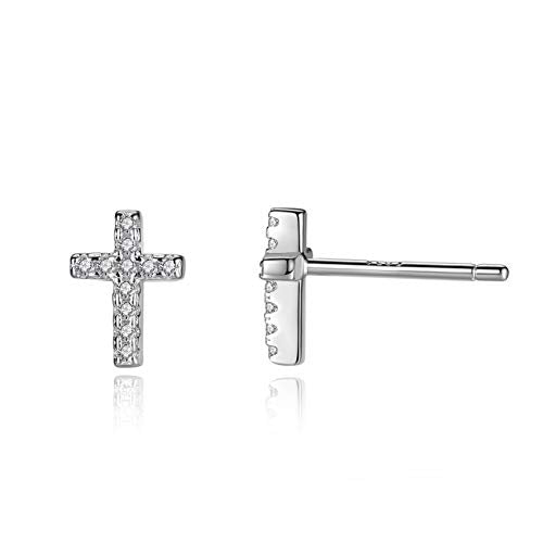 REVEMCN 3-Pair Cross Earrings for Men & Women, Stainless Steel & 925 Silver - color: Zircon Stud Earrings