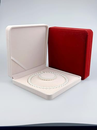 Jewelry Velvet Box Pearl Necklace Earring Bracelet Gift Display Case Wedding Jewelry Storage Holder (Beige For Pearl Necklace Bracelet) - color: Beige For Pearl Necklace Bracelet
