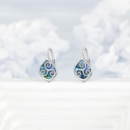 Celtic Trinity Knot Earrings for Women 925 Sterling Silver Triquetra Knot Leverback Abalone Shell Irish Jewelry Tree of Life Gift - style: Triskele