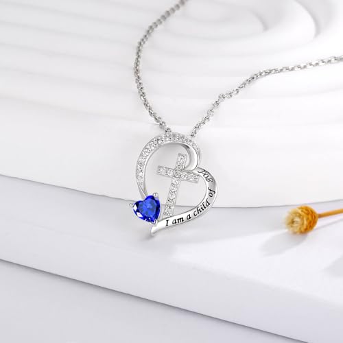 MANBU Sterling Silver Cross I am a Child of God Necklace for Girls - style: 09-September