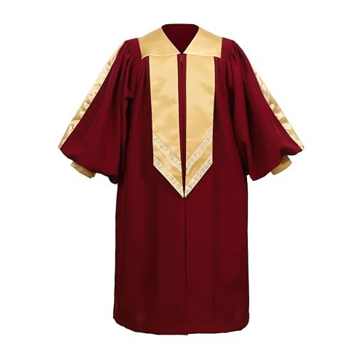 Unisex Maroon Choir Robe with Gold Satin Stole V-neck - size: 57