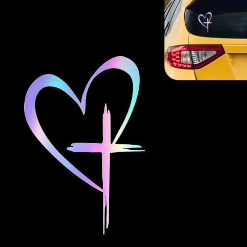 Love Cross Sticker Decal, Christian Heart Vinyl Decal for Car Window, Waterproof Religious Auto Bumper Sticker, Faith Hope Love Decoration for SUV Truck (Multicolored) - color: Multicolored