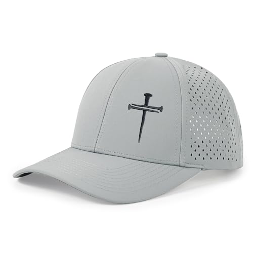 Jesus 3 Nail Cross Hat Christian Religious Gifts for Christma with Embroidered - Adjustable Snapback Baseball Cap - color: 3 Nail Cross Mesh Nylon Grey