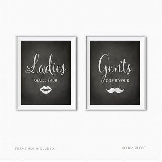 Andaz Press Wedding Party Signs, Vintage Chalkboard Print, 8.5x11-inch, Ladies Gloss Your Lips, Gents Comb Your Mustache Bathroom Restroom Signs, 2-Pack - color: Bathroom Gloss Your Lips