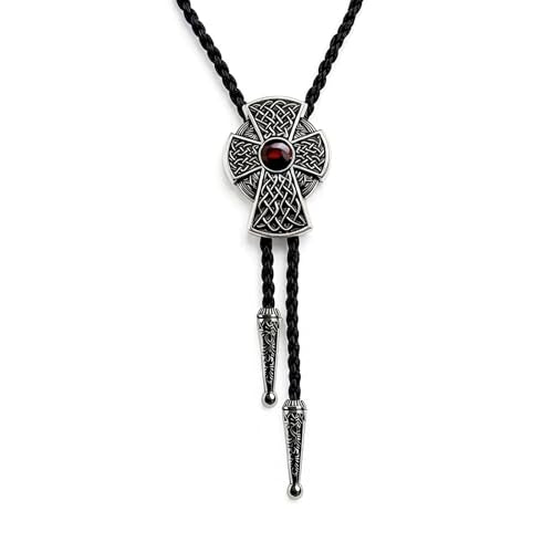 Fashionable Cross Bolo Tie Multi-Color Cross Shield Necktie - color: Retro Style 4-red