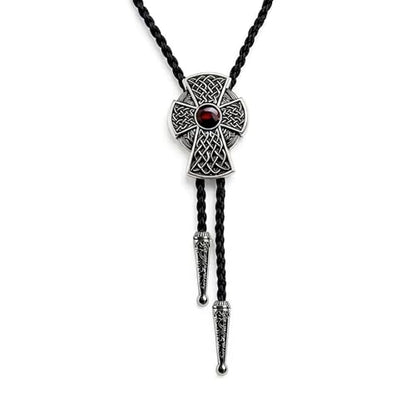 Fashionable Cross Bolo Tie Multi-Color Cross Shield Necktie - color: Retro Style 4-red