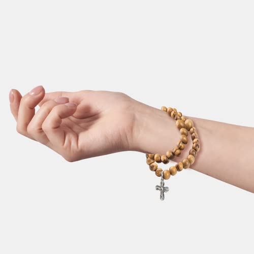 Logos Trading Post Olive Wood Catholic Rosary Bracelet from the Holy Land - style: 4 Decade Twist Stretch