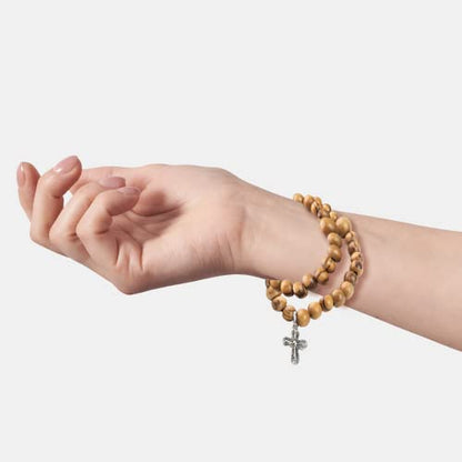 Logos Trading Post Olive Wood Catholic Rosary Bracelet from the Holy Land - style: 4 Decade Twist Stretch