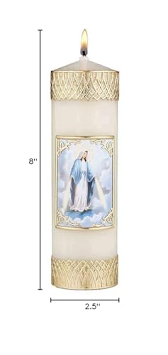 CB Church Supply Hand-Decorated Devotional Candles with Gold Wax Framed Image Will & Baumer Family Prayer Candle, 8-Inch, Lady of Grace