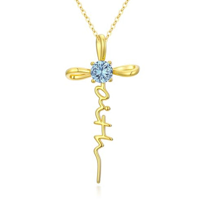 Gold Birthstone Faith Cross Infinity Necklace 14K Gold Religious Cross Pendant Necklaces with Birthstone Jewelry Christian Faith Mothers Day Gifts for Mom Wife Daughter - style: Gold-3