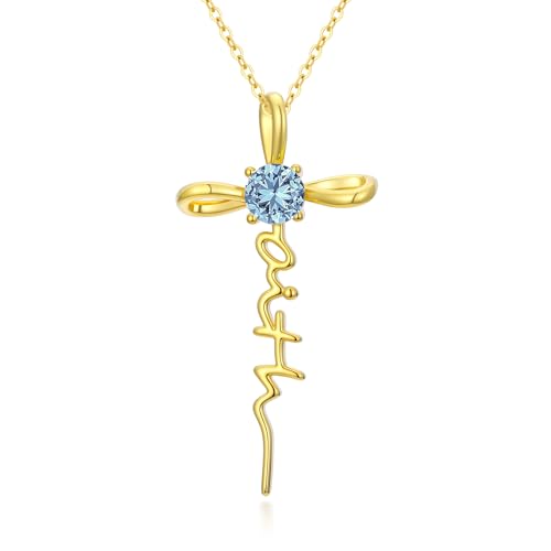 Gold Birthstone Faith Cross Infinity Necklace 14K Gold Religious Cross Pendant Necklaces with Birthstone Jewelry Christian Faith Mothers Day Gifts for Mom Wife Daughter - style: Gold-3