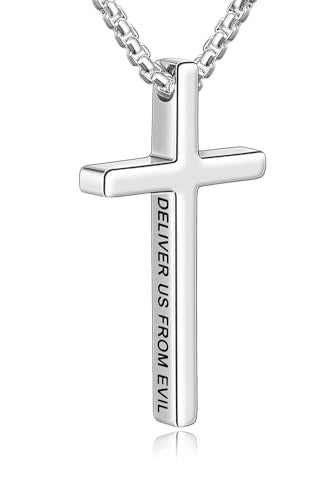 Fiusem Cross Necklace for Men, Stainless Steel Cross Pendant STXL023 - color: Silver, size: 22", style: LORD'S PRAYER