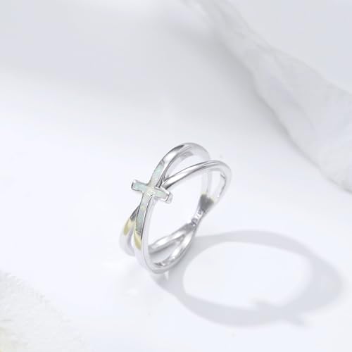 Cross Rings 925 Sterling Silver for Women Christian Religious Jewelry Faith Gifts for Mom Wife Girlfriend Her - color: White-1